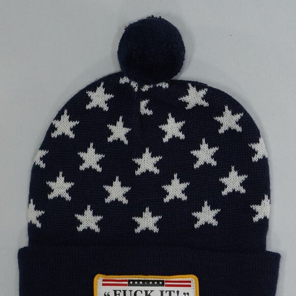 10.Deep Blue & White Cuffed Beanie - One Size - Picture 3 of 3